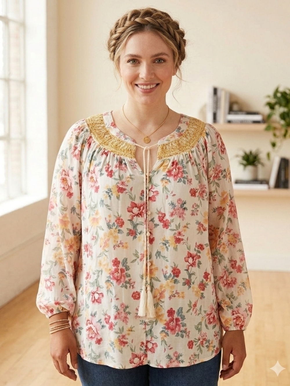 Boho 3XL Babydoll Floral Cotton Lace Cottage Prairie Flowy Soft Tunic Top New